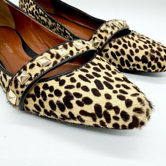 Rebecca Minkoff Ira Studded Calf Hair Pointed Toe Flats Cheetah Print Sz 9 Glam - Picture 4 of 14